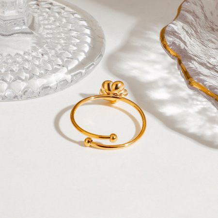 Bague ajustable pour femme, collection romantique, motif floral délicat, en acier inoxydable étanche couleur or. 2