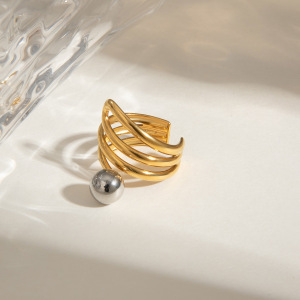 Bague Simple Pour Femme, Collection Vogue Wave Line, En Acier Inoxydable Massif Étanche, Coloris Or Et Argent. h5 Image3