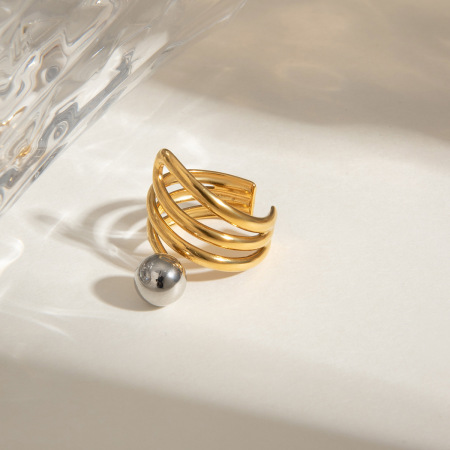 Bague simple pour femme, collection Vogue Wave Line, en acier inoxydable massif étanche, coloris or et argent. 2