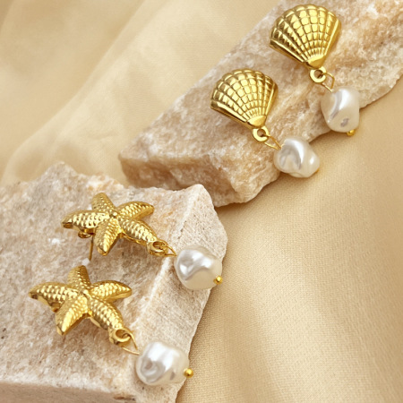 1 paire de boucles d'oreilles pendantes Oceanic en acier inoxydable étanche couleur or 2