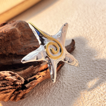 Bague ajustable pour femme, en acier inoxydable étanche, en forme d'étoile de mer, couleur assortie (1 pièce).