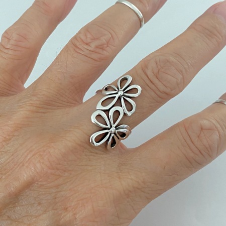 Bague ajustable pour femme, collection romantique, élégante, double fleur, en acier inoxydable étanche couleur or. 2