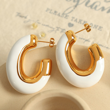 1 paire de boucles d'oreilles puces pour femme, style géométrique simple et décontracté, en acier inoxydable plaqué or. 2