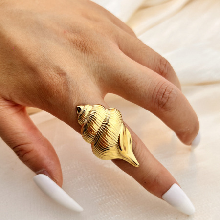 Bague ajustable pour femme Whelk en acier inoxydable étanche couleur or (1 pièce)