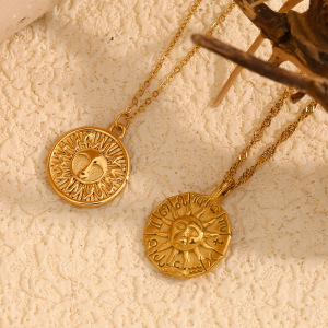 Collier Pendentif Femme Classique Soleil/Lune En Acier Inoxydable Étanche Couleur Or (1 Pièce) h5 Image6