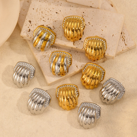 1 paire de boucles d'oreilles à tige géométriques en acier inoxydable plaqué or  pour femme, série simple