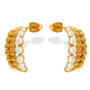 1 Paire De Boucles D'Oreilles Puces Rétro Classiques En Acier Inoxydable Plaqué Or Avec Perles Artificielles Pour Femme h5 Image6