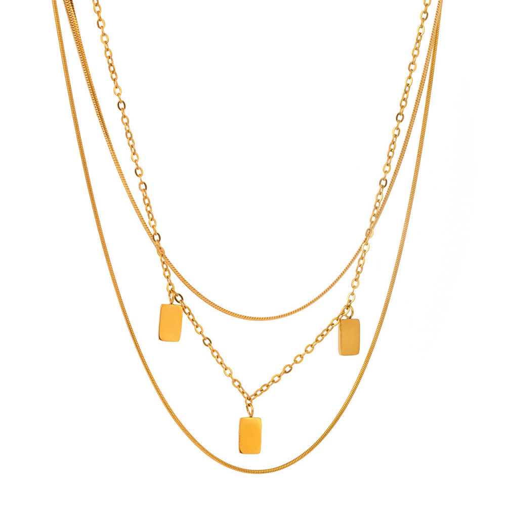 Collier À Plusieurs Rangs Pour Femme, Collection Romantique Française Rétro, Chaîne Rectangulaire, Acier Inoxydable Étanche, Couleur Or. Image5