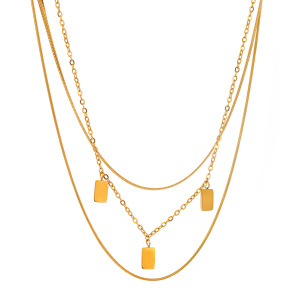 Collier À Plusieurs Rangs Pour Femme, Collection Romantique Française Rétro, Chaîne Rectangulaire, Acier Inoxydable Étanche, Couleur Or. h5 Image5