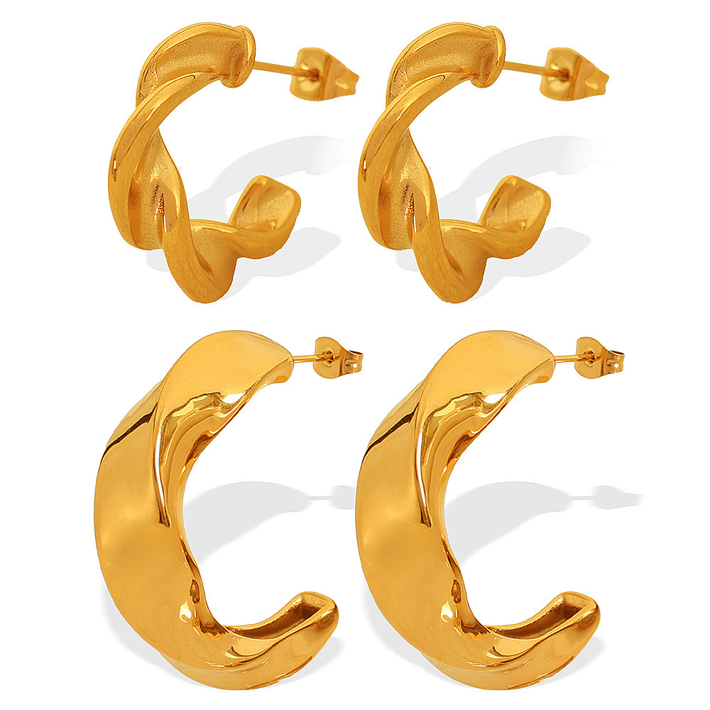 1 Paire De Boucles D'Oreilles Puces Classiques Géométriques Simples En Acier Inoxydable Plaqué Or Pour Femme Image4