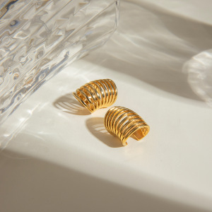 1 Paire De Manchettes D'Oreilles Pour Femme, Style Géométrique Simple, En Acier Inoxydable Plaqué Or h5 Image4