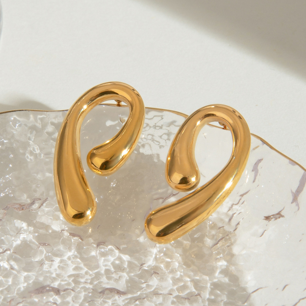 1 Paire De Boucles D'Oreilles À Clous En Acier Inoxydable Étanche Couleur Or h5Image3