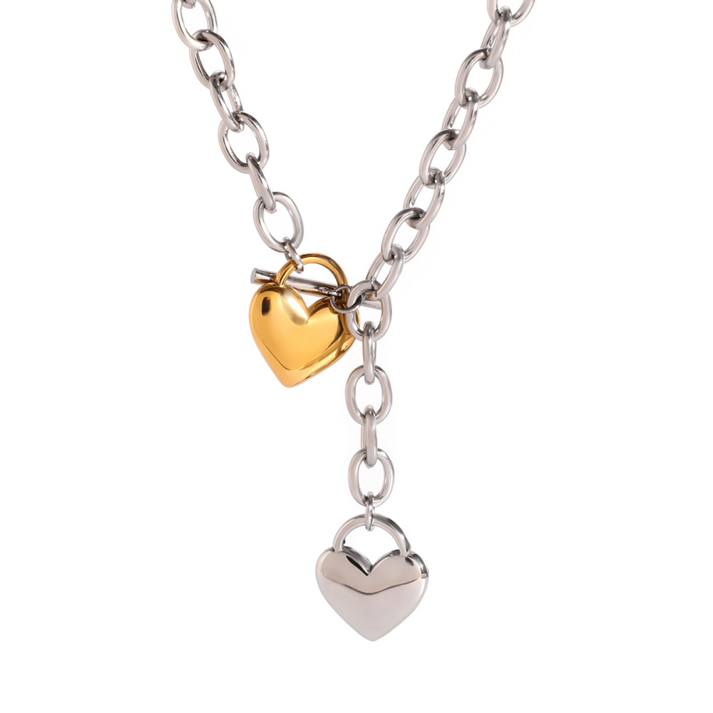 Bracelet À Breloques Pour Femme En Acier Inoxydable Plaqué Or , Série Simple, Motif Cœur Doux h5Image5