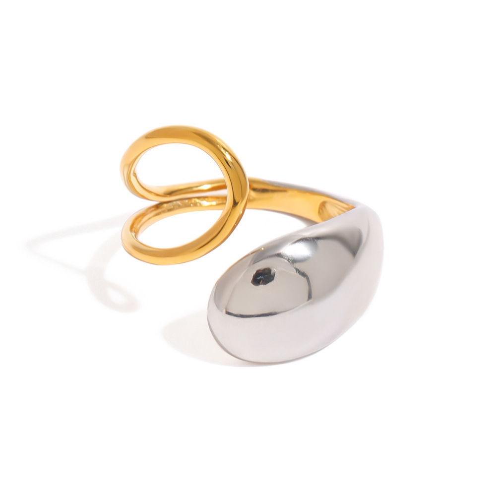 Bague Simple Pour Femme, En Acier Inoxydable Doré, Forme Ovale, Design Moderne, 1 Pièce. Collection Moderne. h5Image6