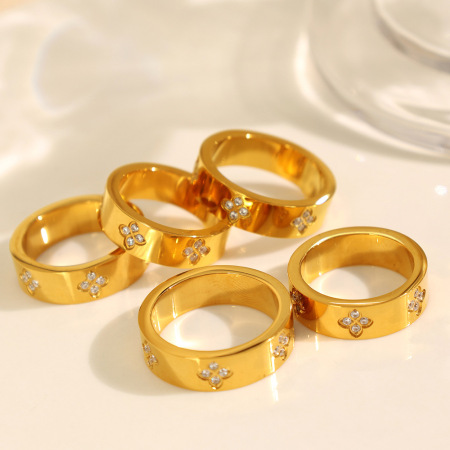 1 Paire De Bagues Simples Géométriques Quotidiennes En Acier Titane Plaqué Or Et Zircon Pour Femme, Série Classique