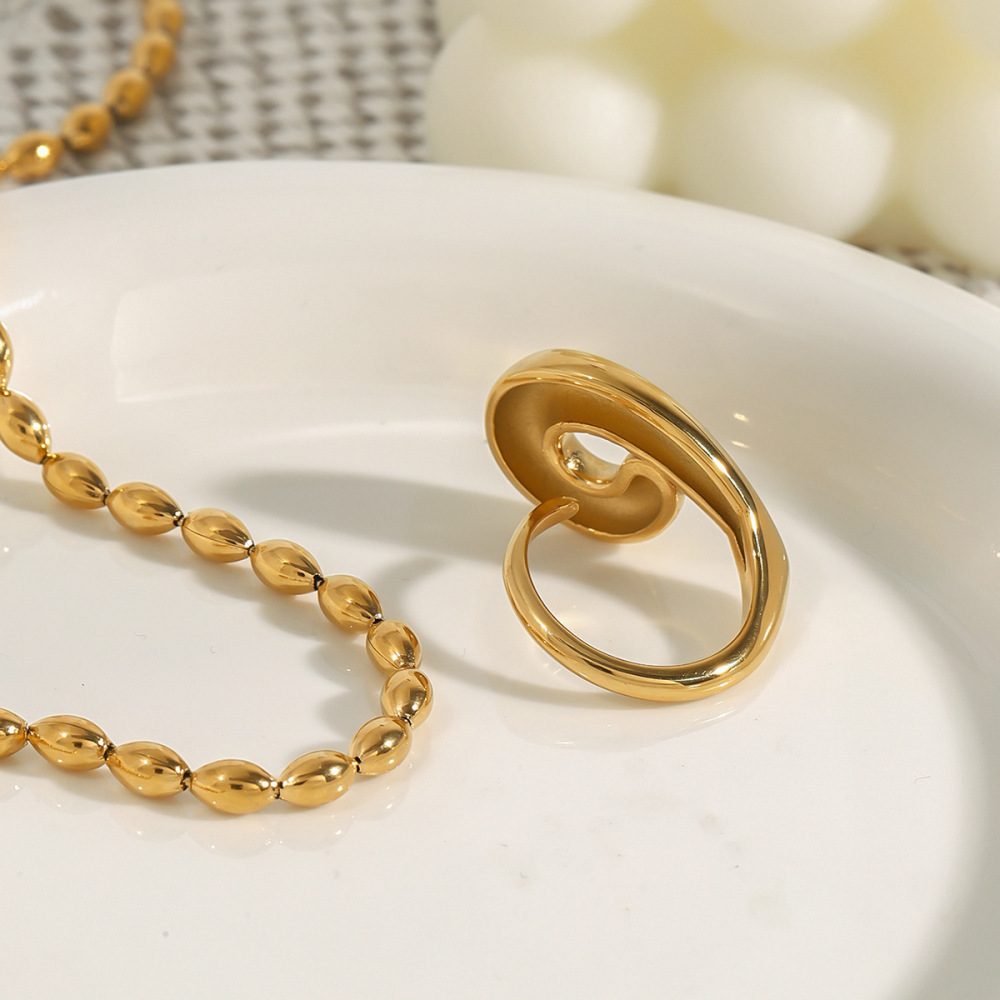 Bague Simple Pour Femme, En Acier Inoxydable Doré, Forme Irrégulière, 1 Pièce, Collection Shining Series. Image3