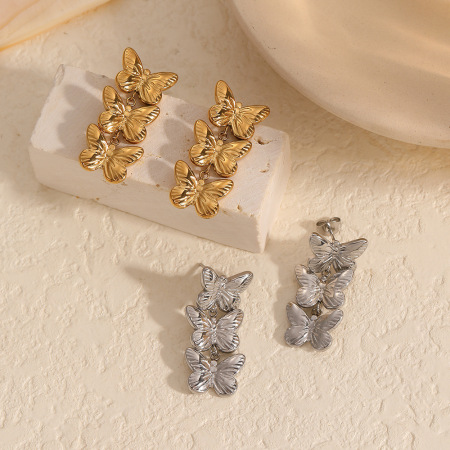 1 paire de boucles d'oreilles à tige en acier inoxydable plaqué or pour femme, motif animal 2