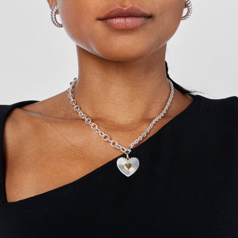 Collier Pendentif Cœur Daily Thread Pour Femme, Collection Romantique, En Acier Inoxydable Étanche Couleur Or (1 Pièce) Image8