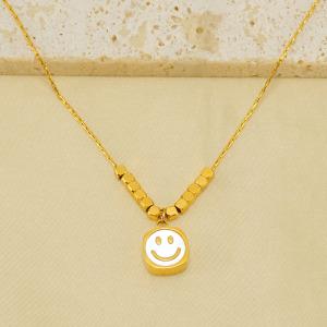 1 Paire De Colliers En Forme De Petit Cube De Sucre De Style Ins , Design De Niche Féminin, Pendentif Smiley En Acier Titane, Chaîne De Clavicule, Collier Pendentif Féminin h5 Image5