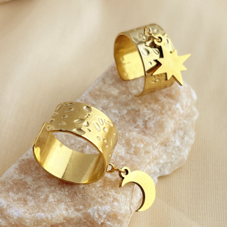Bague ajustable pour femme, modèle Chic Moon Dangle en acier inoxydable doré, étanche, collection Designable Series (1 pièce). 2