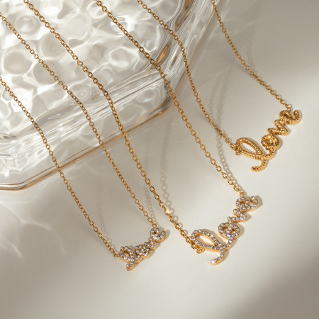 collier avec pendentif en acier inoxydable plaqué or et strass pour femme, série simple et décontractée, lettre 2
