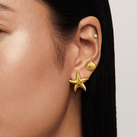 1 paire de boucles d'oreilles pour femme en acier inoxydable plaqué or  avec strass, série romantique, motif étoile de mer 2