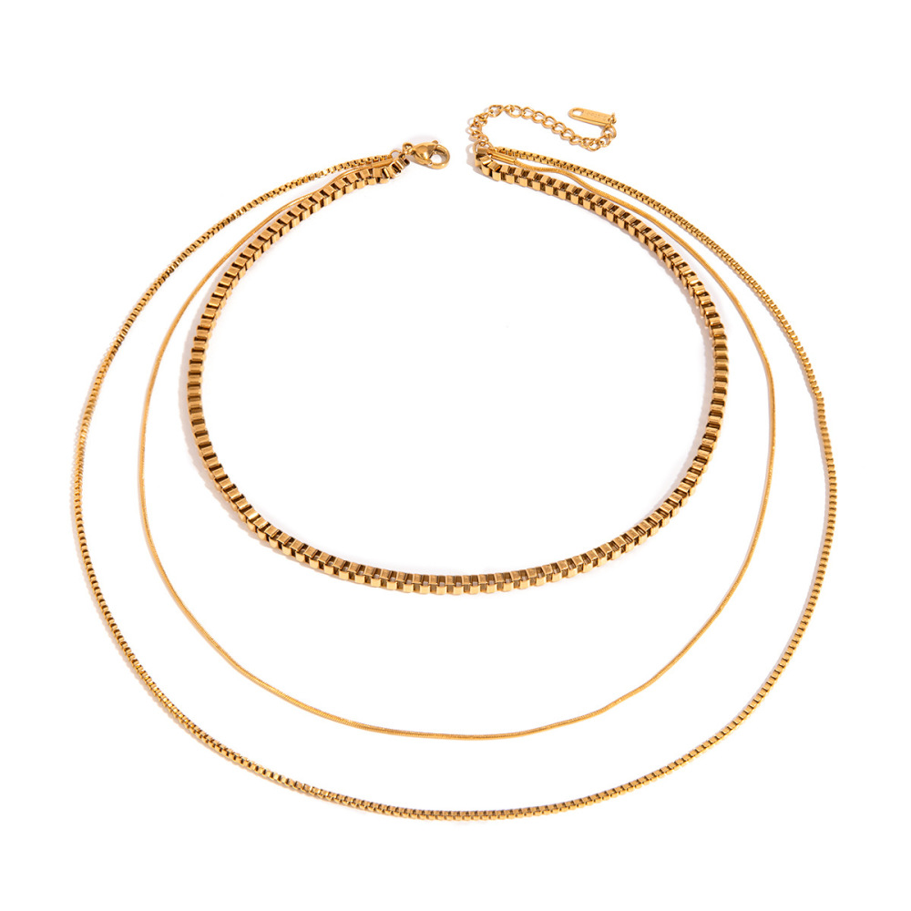 Collier Simple À Superposer En Acier Inoxydable Plaqué Or  Pour Femme, 1 Pièce Image5