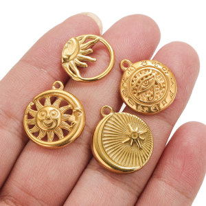 1 Paire De Pendentifs Rétro Soleil/Lune Pour Femme, Série Simple, Plaqués Or  h5 Image4