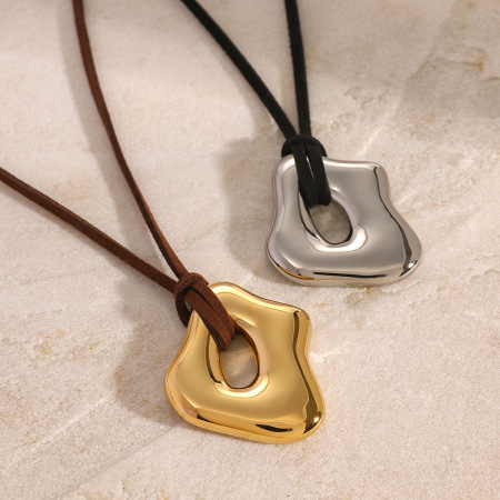 collier avec pendentif en acier inoxydable plaqué or  pour femme, série simple, couleur unie, 1 pièce 2