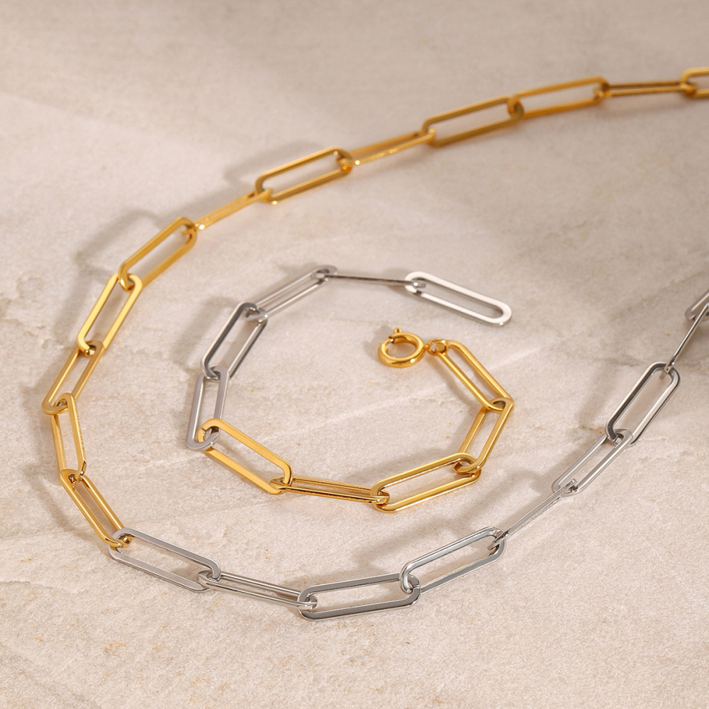 Bracelet Chaîne Pour Femme En Acier Inoxydable Plaqué Or , Série Simple Daily Line, 1 Pièce Image4