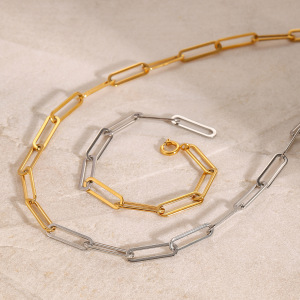 Bracelet Chaîne Pour Femme En Acier Inoxydable Plaqué Or , Série Simple Daily Line, 1 Pièce h5 Image4