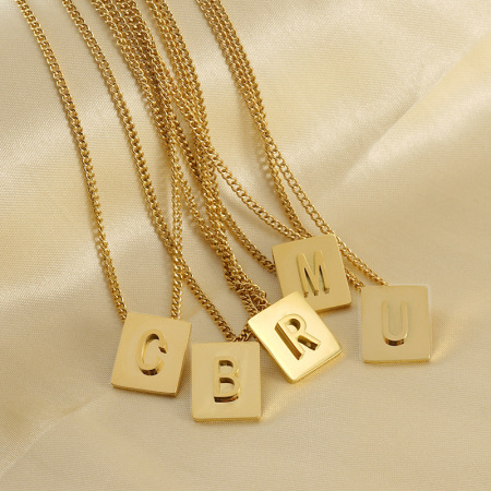 collier pendentif unisexe en acier titane plaqué or , série simple, lettre quotidienne