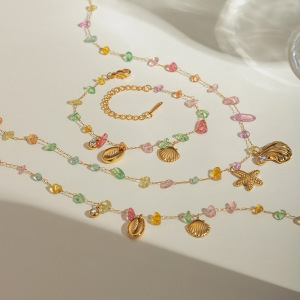 Pendentif En Strass En Acier Inoxydable Doré  De Style Européen Et Américain Transfrontalier, Coquillage De Gravier Coloré, Étoile De Mer,  h5 Image4