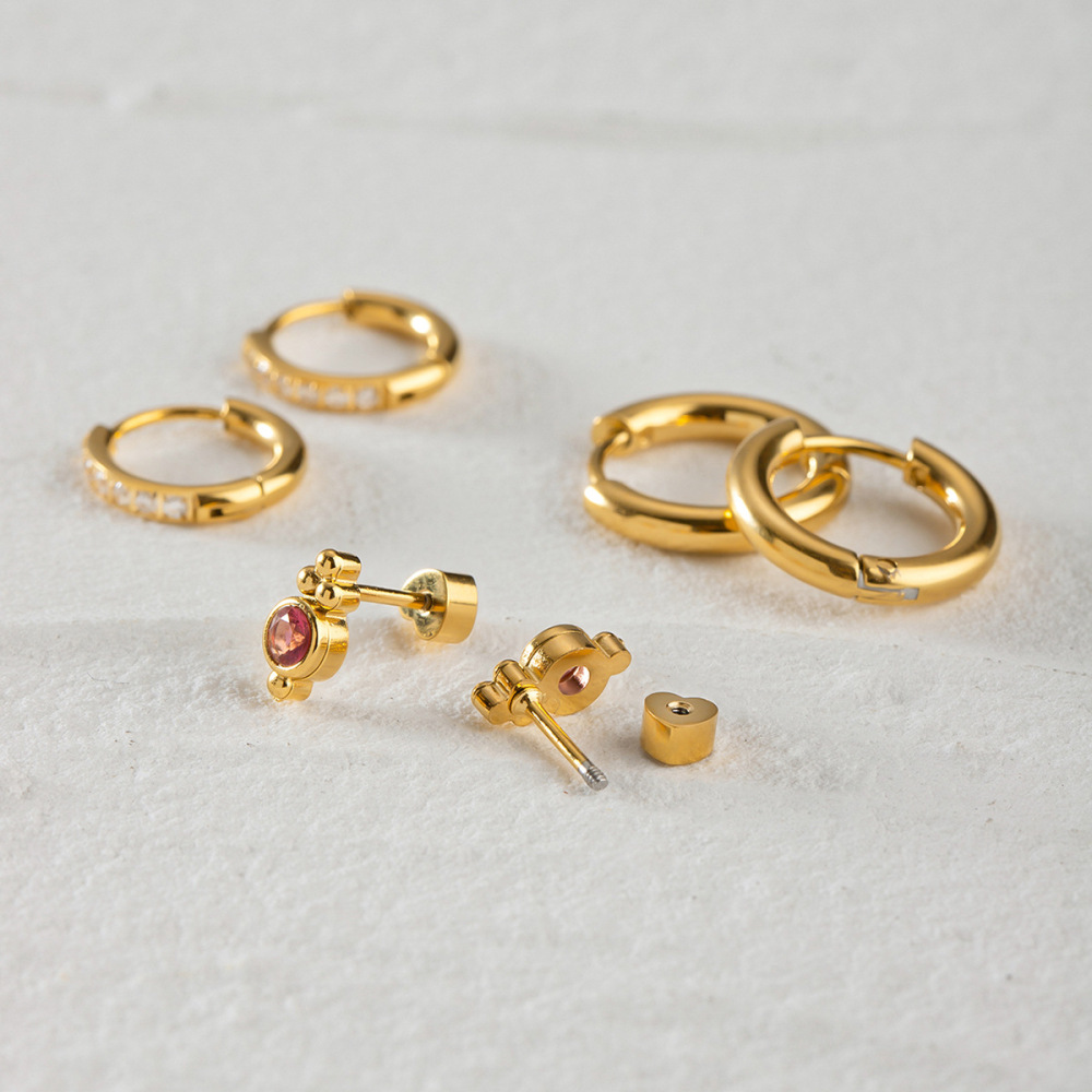 1 Paire De Boucles D'Oreilles Pour Femme, Série Luxueuse, En Acier Inoxydable Plaqué Or , Avec Strass Géométriques Image4