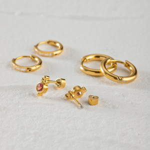 1 Paire De Boucles D'Oreilles Pour Femme, Série Luxueuse, En Acier Inoxydable Plaqué Or , Avec Strass Géométriques h5 Image4