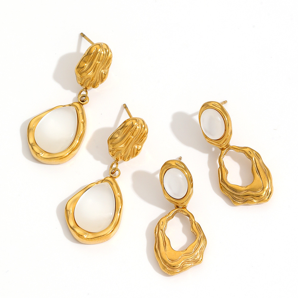 1 Paire De Boucles D'Oreilles Pendantes Géométriques Rétro Plaquées Or, Style Classique, Ornées De Pierres Artificielles. Image6