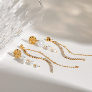Boucles D'Oreilles Élégantes Et Rétro À Pompons, En Acier Inoxydable Étanche, Couleur Or, Pour Femme (1 Paire). h5 Image2