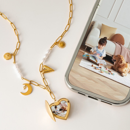 Collier pendentif romantique classique en forme de cœur et de lune, en acier inoxydable étanche couleur or, à faire soi-même pour femme (1 pièce)