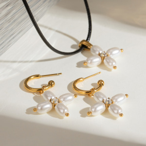 1 Paire De Boucles D'Oreilles Élégantes En Acier Inoxydable Plaqué Or  Avec Perles Artificielles Pour Femme h5 Image5