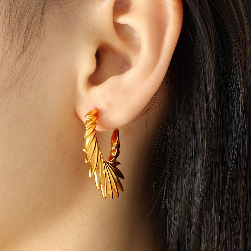 1 Paire De Boucles D'Oreilles Puces Pour Femme, Style Rétro Géométrique Simple, En Acier Inoxydable Plaqué Or. Image4