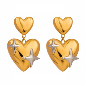 1 Paire De Boucles D'Oreilles Pendantes En Acier Inoxydable Plaqué Or Pour Femme, Style Cœur, Série Simple h5 Image5