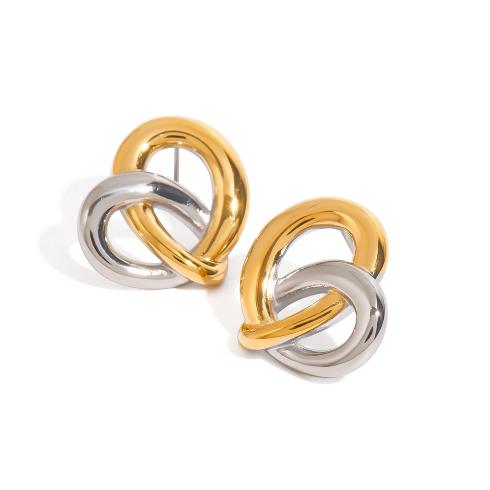 1 Paire De Boucles D'Oreilles Puces Pour Femme, Collection Fascinating Series, Forme Nœud Cœur, En Acier Inoxydable Étanche Couleur Or. Image11