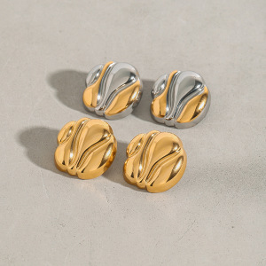 1 Paire De Boucles D'Oreilles Puces Pour Femme, En Acier Inoxydable Doré, Effet Vague, Étanches, Collection Stylish Series. h5 Image7
