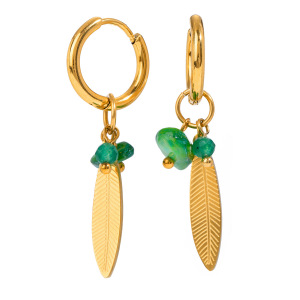 Boucles D'Oreilles Femme Style Ethnique Rétro, En Acier Inoxydable Plaqué Or, Ornées De Pierres Naturelles Et De Perles (1 Paire). h5 Image4