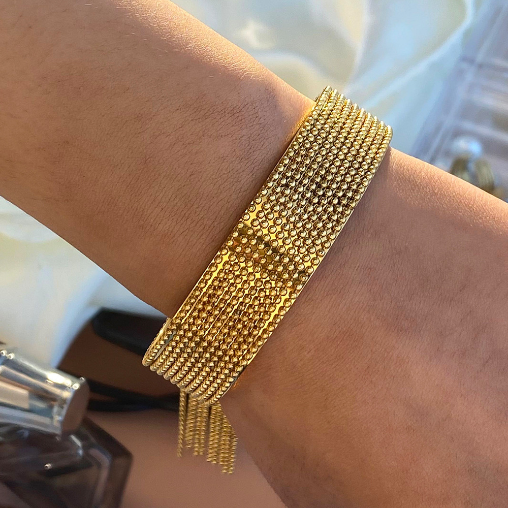 Bracelet Pour Femme En Acier Inoxydable Plaqué Or , Série Luxueuse, Pompon Quotidien h5Image4