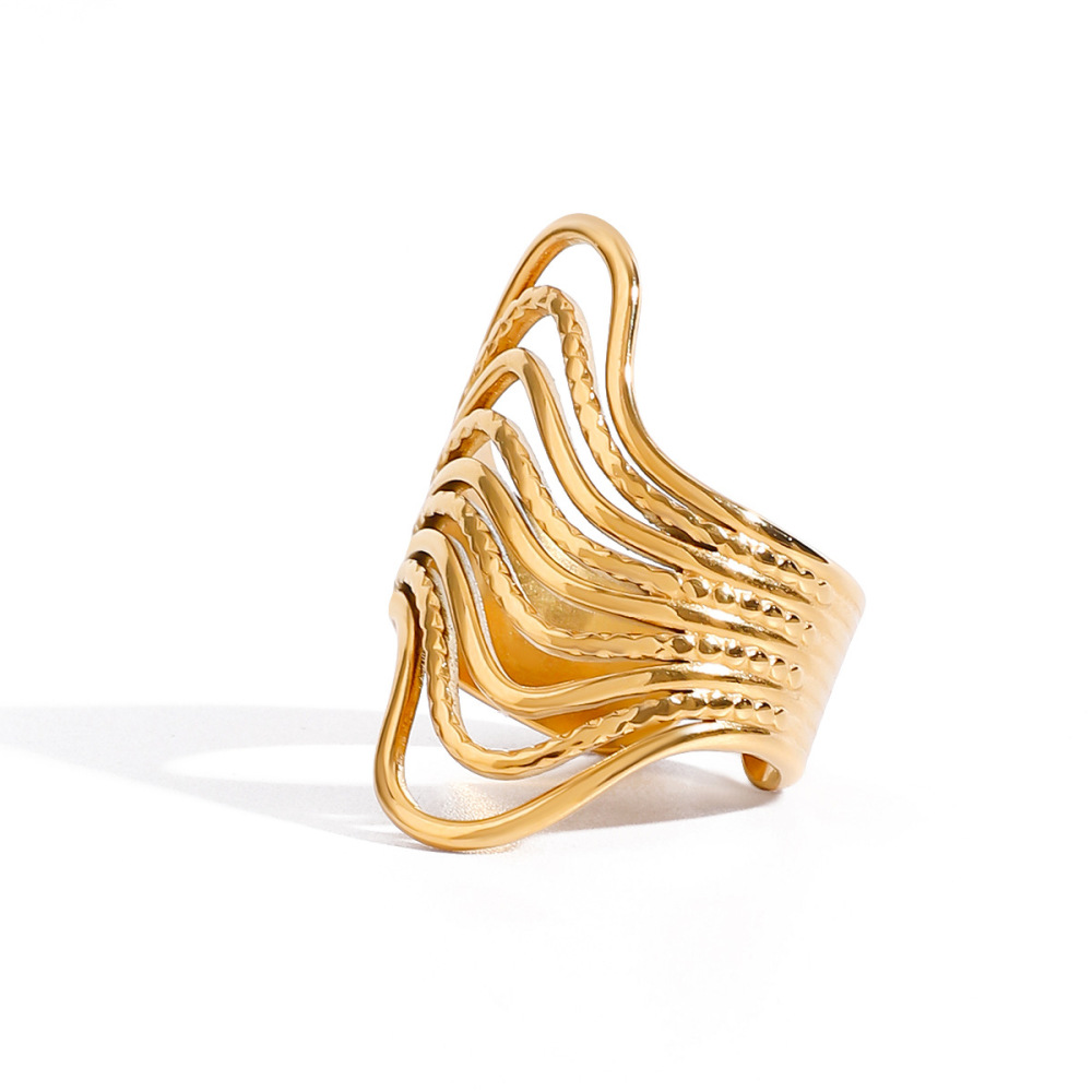 Bague Ajustable Pour Femme, Collection Minimaliste Chic, En Acier Inoxydable Étanche Couleur Or (1 Pièce). Image7
