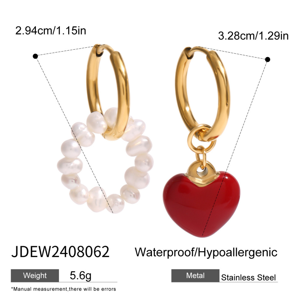 1 Paire De Boucles D'Oreilles Pendantes En Acier Inoxydable Plaqué Or  Avec Perles Artificielles Pour Femme, Série Romantique, Cœur Doux Image6
