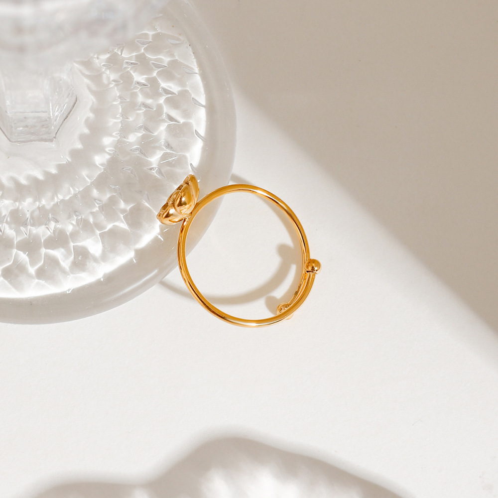 Bague Ajustable Pour Femme, Collection Romantique, Motif Floral Délicat, En Acier Inoxydable Étanche Couleur Or. Image5