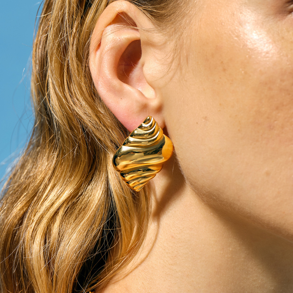 24 Nouvelles Boucles D'Oreilles En Acier Inoxydable Conque D' Pour Femmes S Européennes Et Américaines Boucles D'Oreilles En Acier Titane De Style Plage À La Mode h5Image3