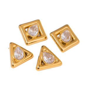 1 Paire De Boucles D'Oreilles À Tige Géométriques Simples En Acier Inoxydable Plaqué Or Et Zircon Pour Femmes h5 Image4